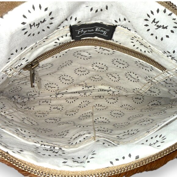 Myra Bag Leather & Hairon Wristlet Crossbody Bag "Dusa" - New - Picture 9 of 15